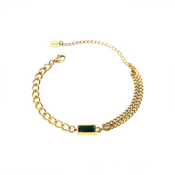 Shangjie OEM Pulseras Kalung Fashion Gold Gold 316L Titanium Collar cubano collar cubano de joyas de circón verde